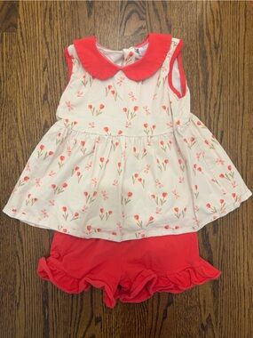 Girls Coral Floral Peter Pan Collar Matching Set